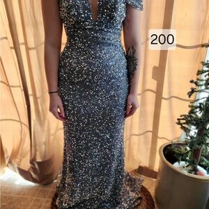 Elegant Silver Sequin Evening Gown